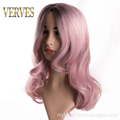Body Wave synthetic hair Wig, High Temperature 20 inch for Women Afro cosplay Natural Ombre color hair wigs